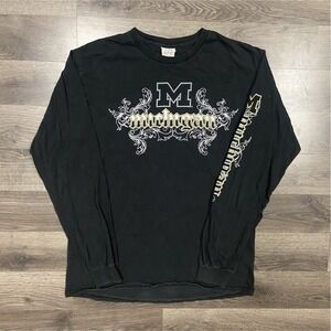 Vintage Y2K Michigan Wolverines Long Sleeve Shirt Size Medium Black NCAA College